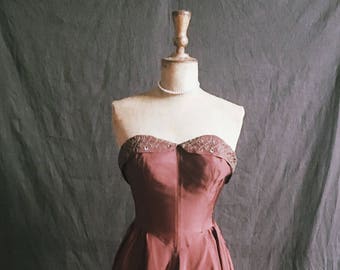 1950s Vintage Copper Strapless Gown
