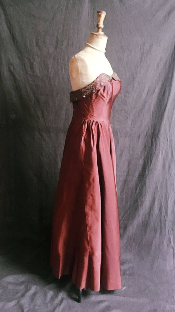 1950s Vintage Copper Strapless Gown - image 3