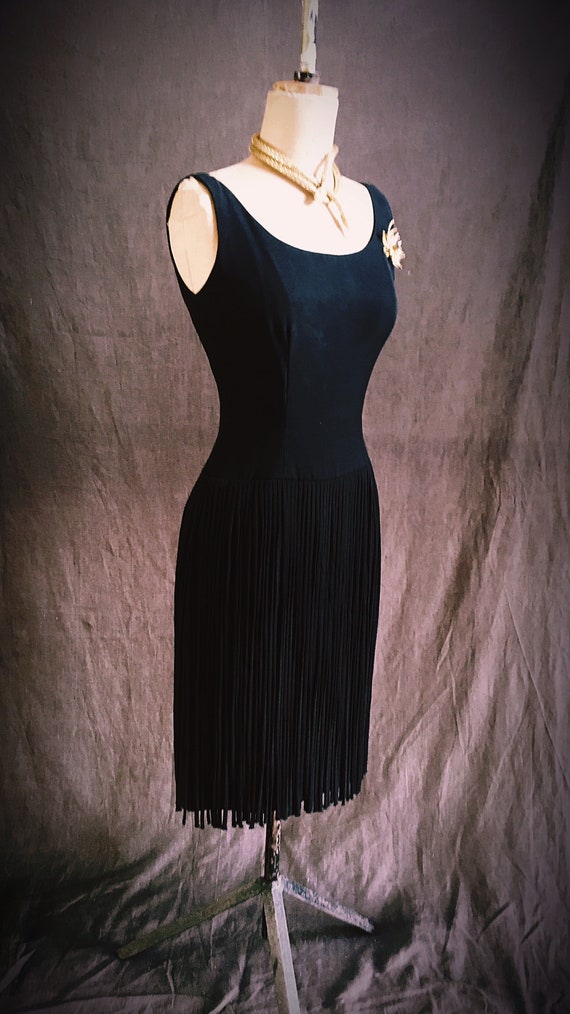 Black 1960s fringe dress - image 8