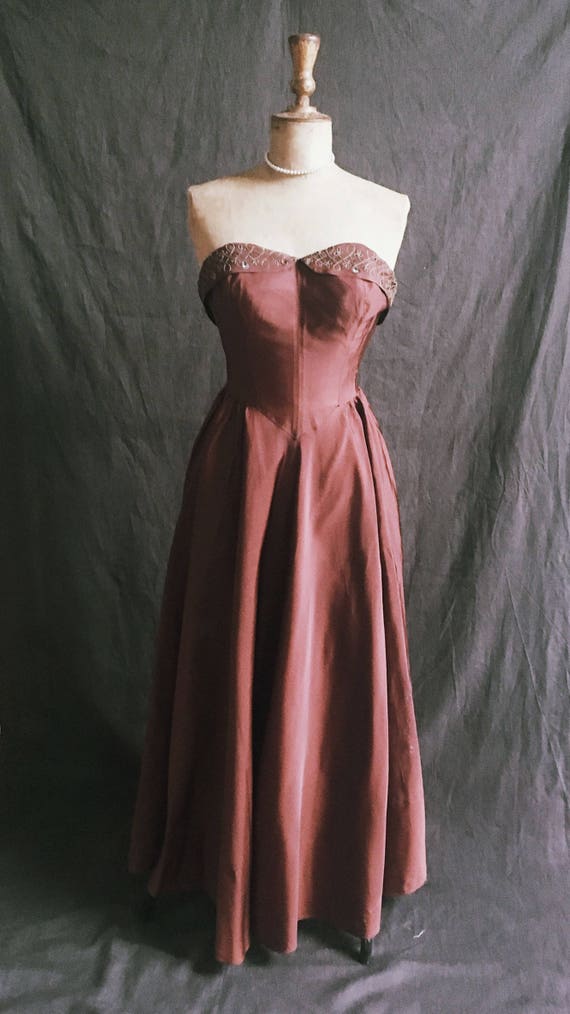 1950s Vintage Copper Strapless Gown - image 1