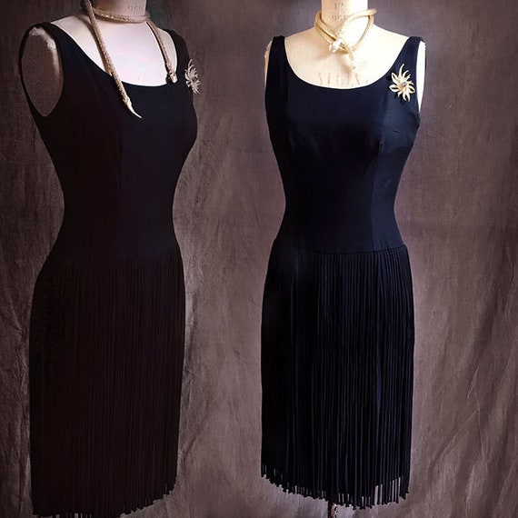 Black 1960s fringe dress - image 1