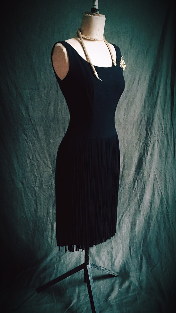 Black 1960s fringe dress - image 2