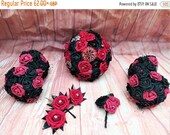 Gothic brooch bouquet, red and black bouquet, artificial bouquet, cake topper, button hole, corsarge, gothic bride, alternative wedding