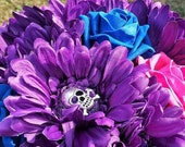 Gothic wedding bouquet, Skull bouquet , alternative wedding flowers, Gothic bride, Gothic wedding, alternative bride, Purple Blue and pink