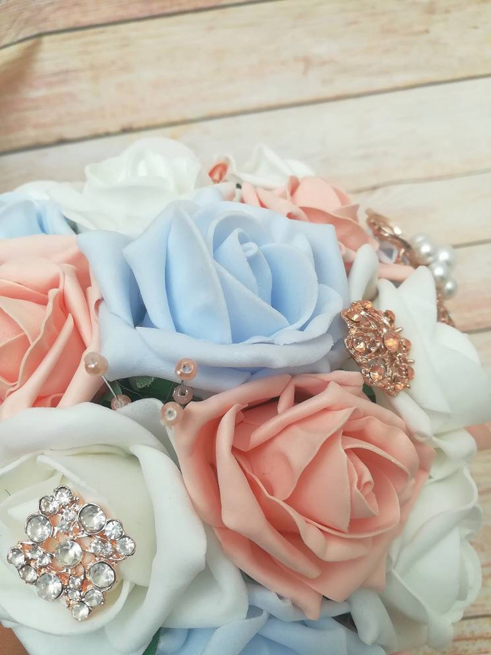 Rose gold baby blue pink and white wedding bouquet package Etsy