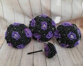 Gothic black and purple wedding bouquet, skull wedding bouquets