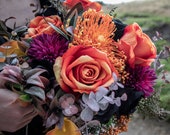 Gothic Halloween silk wedding bouquet, black and orange