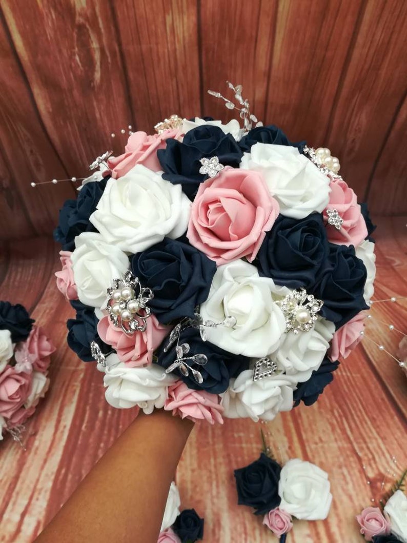 Navy and Pink Wedding Bouquet Package Artificial Bouquets Etsy UK