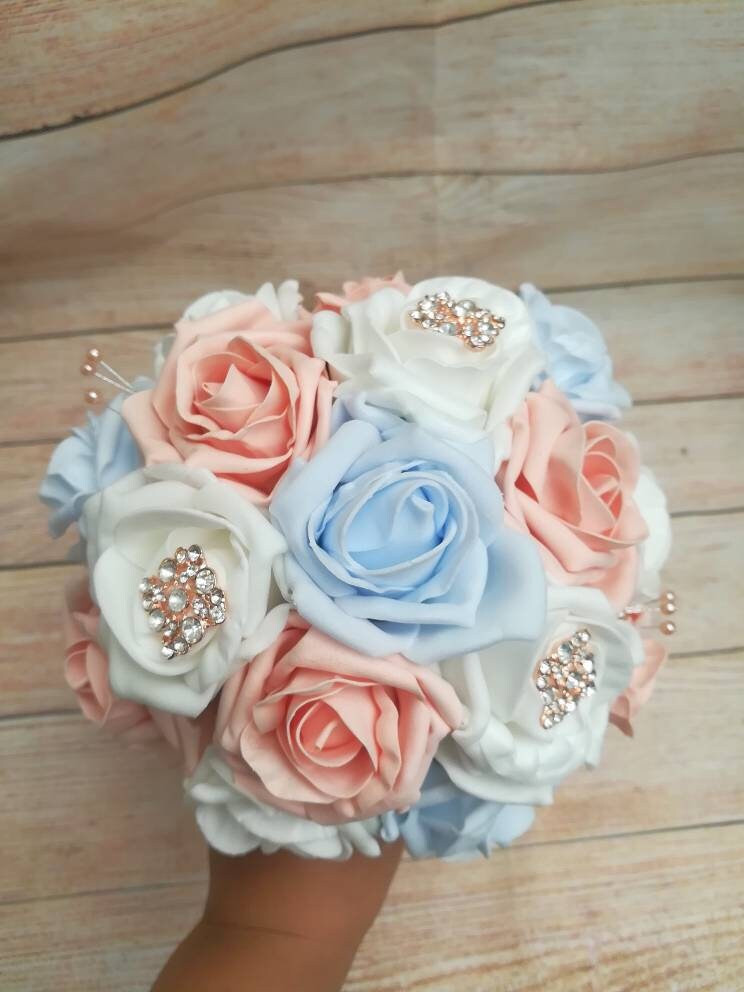 Rose Gold Baby Blue Pink and White Wedding Bouquet Package Etsy