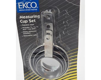 Vintage 1990 EKCO Stainless Steel Measuring Cup Set 4 Piece 00413 NIP
