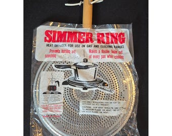 Vintage Simmer Ring Värmediffusor Gas Elektrisk Spis Trähandtag 8 Tums Diameter