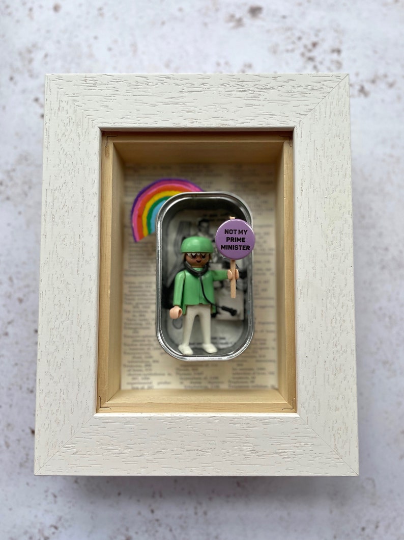 Political artwork Shadow box art altered tin assemblage NHS rainbow Found object art Framed home decor Quirky home decor
