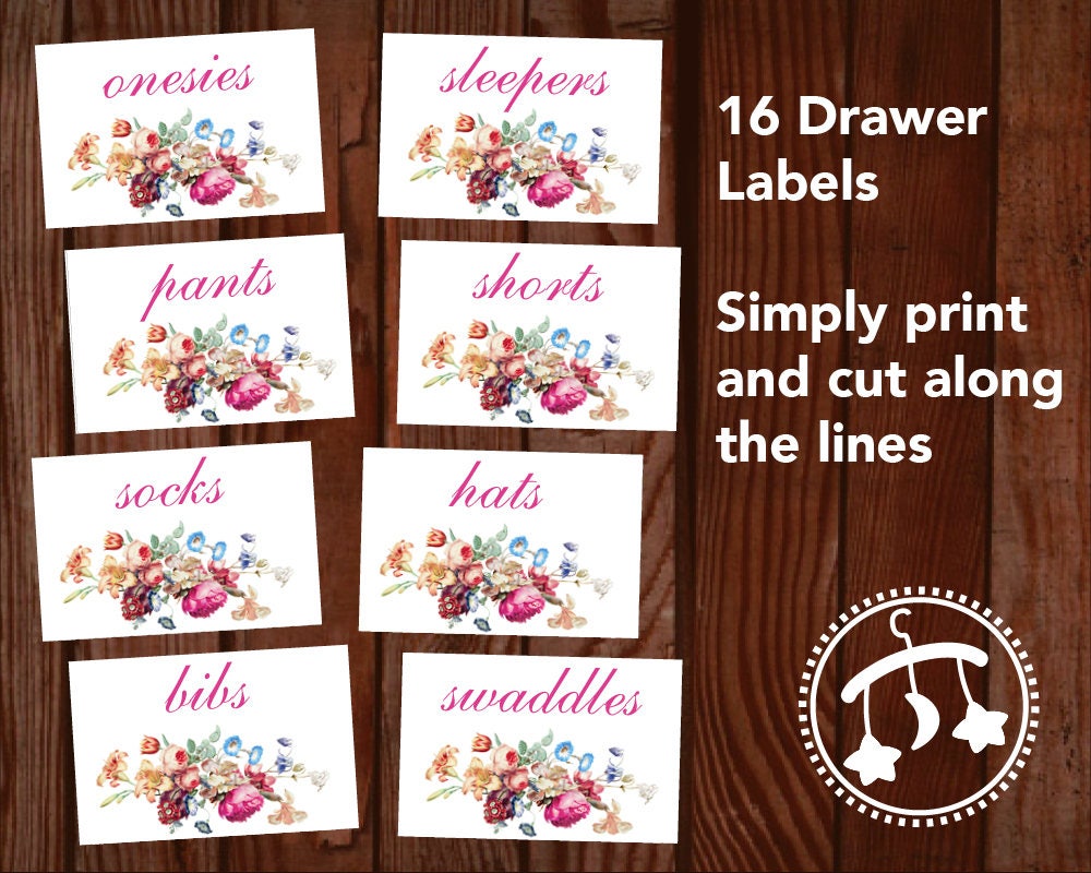 printable nursery drawer labels baby floral drawer labels etsy