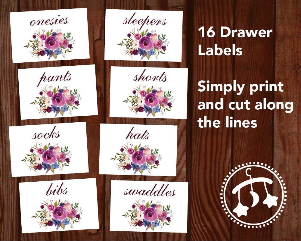 Printable Nursery Drawer Labels Baby Floral Drawer Labels | Etsy