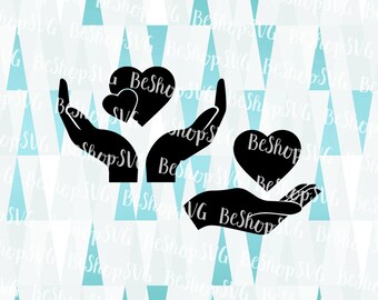 Hand Heart SVG, Caring hands SVG, Heart on hands Svg, Love Svg, Instant download, Hand heart Silhouette Svg, Eps - Dxf - Png - Svg