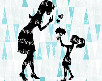 Mom Daughter Silhouette SVG, Mother's day SVG, Mom SVG, Family Svg, Instant download, Baby girl Svg, Mom Daughter Svg, Eps - Dxf - Png - Svg