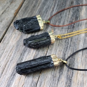 Black Tourmaline Raw Crystal Pendant Necklace