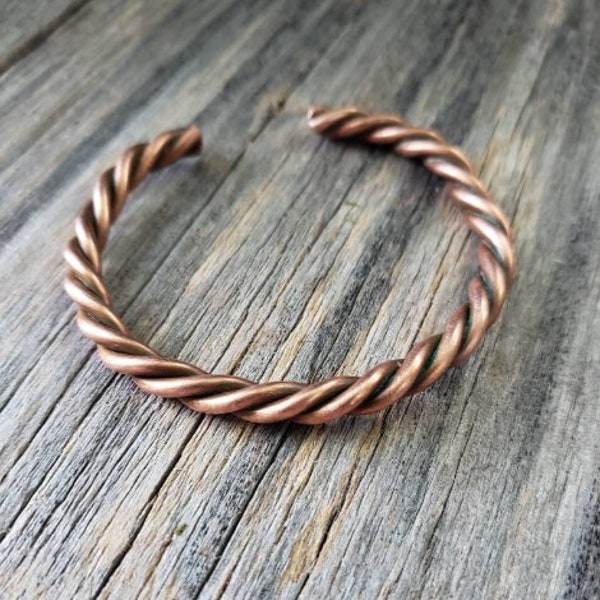 Raw Pure Copper Adjustable Men's Arthritis Bracelet - Minimal Bracelet - Stackable Bracelet - Therapeutic Bracelet - Handmade Jewelry