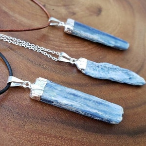 Raw Blue Natural Kyanite Crystal Pendant Necklace - Meditation Necklace - Energy Balancing - Natural Pain Reliever - Rustic Stone Necklace