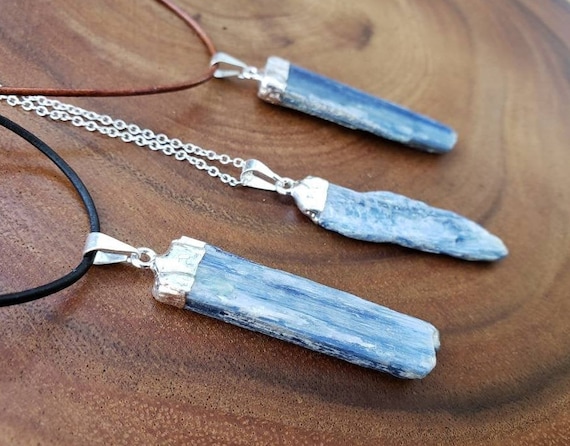 Raw Blue Natural Kyanite Crystal Pendant Necklace Meditation