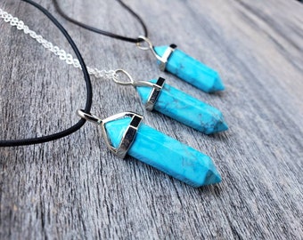 Blue Turquoise Howlite Pendant Stone Necklace - Everyday Necklace - Anxiety Necklace - Dainty Necklace - Pain Crystal - Gift For Her For Him