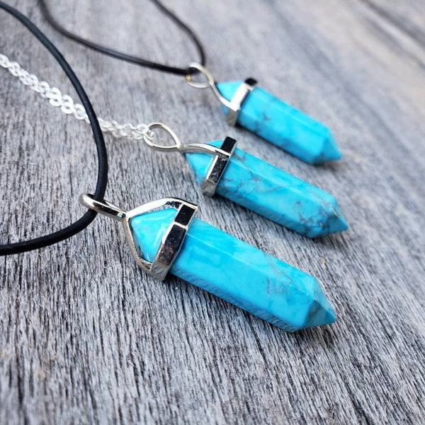 Blue Turquoise Howlite Pendant Stone Necklace - Everyday Necklace - Anxiety Necklace - Dainty Necklace - Pain Crystal - Gift For Her For Him