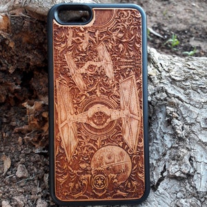 Laser engraved wood phone case for iPhone 13, 14, 15, 16, Samsung S21, 22, 23, 24, 25 and others, SciFi, Space Art