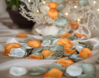 Personalized Sage Green, Ivory, Burnt Orange Rose Petals Fall Wedding Decor Flower Girl Petals Sage Wedding Decor Bridal Shower Decor