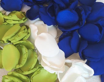 Kiwi Green, Royal Blue & White Handmade Petals Blue and Green Table DecorationToss Wedding Table Topper Home Decor Blue Bridal Green Decor