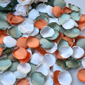 Pétales de rose vert sauge, orange brûlé, ivoire Décoration de mariage vert sauge Pétales de demoiselle d'honneur Décoration de mariage orange brûlé Décoration de mariage vert olive