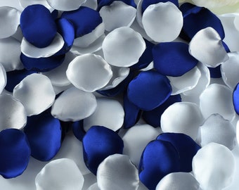 Royal Blue Rose Petals, White Rose Petals, Silver Flower Petals, Royal Blue Wedding Decor Flower Girl Basket Bridal Shower Decor Fake Petals