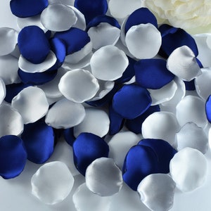 Royal Blue Rose Petals, White Rose Petals, Silver Flower Petals, Royal Blue Wedding Decor Flower Girl Basket Bridal Shower Decor Fake Petals