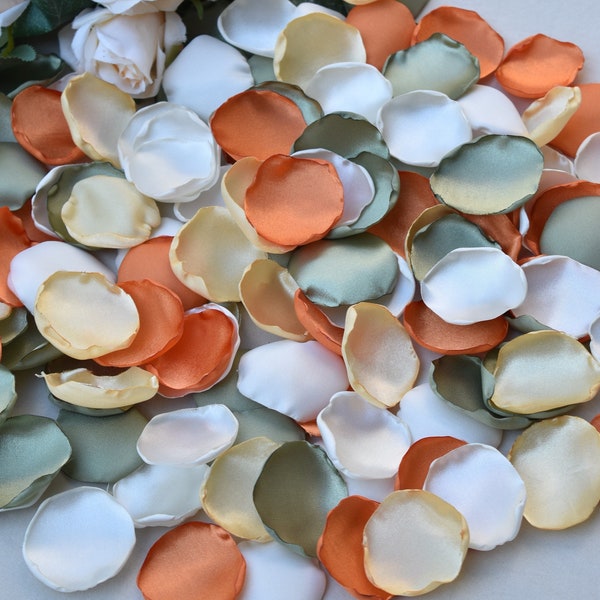 Sage Green, Burnt Orange, Light Gold, Ivory Rose Petals Wedding Decorations Fall Wedding Decor Flower Girl Petals Summer Wedding Decor