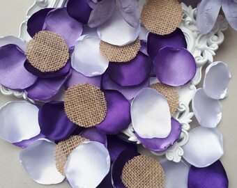 紫のバラの花びら、ナスのバラの花びら、白い花びら、黄麻布の花びら、結婚式の装飾、パーティーの装飾、通路の装飾、ブライダルシャワー