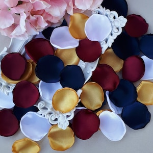 Burgunder, Gold, Weiß & Marine-Blau handgemachte Rosenblätter Burgunder Hochzeit, Romantische Party Decor Elegante Party Liefert Marine Hochzeit Blau Gold