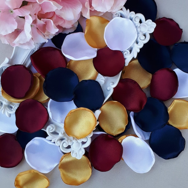 Burgundy, Gold, White & Navy Blue Handmade Rose Petals Burgundy Wedding, Romantic Party Decor Elegant Party Supplies Navy Wedding Blue Gold