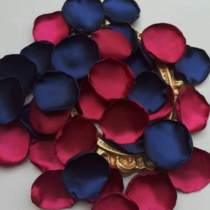 Navy Blue Rose Petals, Burgundy Handmade Satin Rose Petals Gothic Wedding Decorations Dark Themed Party Decorations Table Decor Halloween