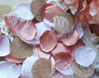 Burlap & Lace Rose Gold White Satin Rose Petals Rustic Wedding Elegant Party Barn Decoration Romantic Moment Bridal Shower Baby Shower Toss