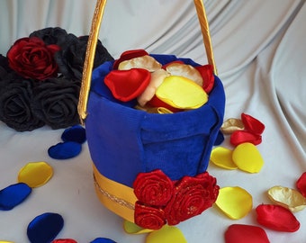 Beauty And The Beast Flower Girl Basket Royal Blue Wedding Basket With Red Roses Fairytale Wedding Deco  Wedding Flower Basket  Belle Basket