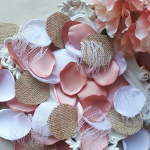 Burlap & Lace Rose Gold White Satin Rose Petals Rustic Wedding Elegant Party Barn Decoration Romantic Moment Bridal Shower Baby Shower Toss