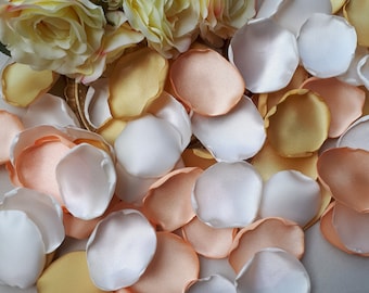 NEW Gold Rose, Peach, Ivory Rose Handmade Petals Gold and Peach Wedding Cream Decor Aisle Runner Decor Table Decor Flower Girl Petals Party