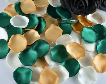 Emerald Green Rose Petals, Gold Flower Petals, Ivory Petals African Wedding Decor Gold and Green African Decor Flower Girl Petals Petal Toss