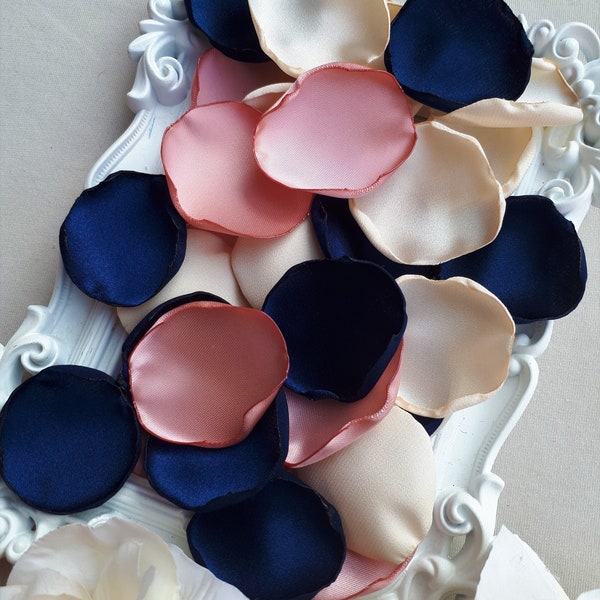 Rose Gold, Navy Blue & Ivory Handmade Rose Petals Romantic edding Flower Girl Petals Baby Shower Aisle Runners Decor Bridal Shower Toss