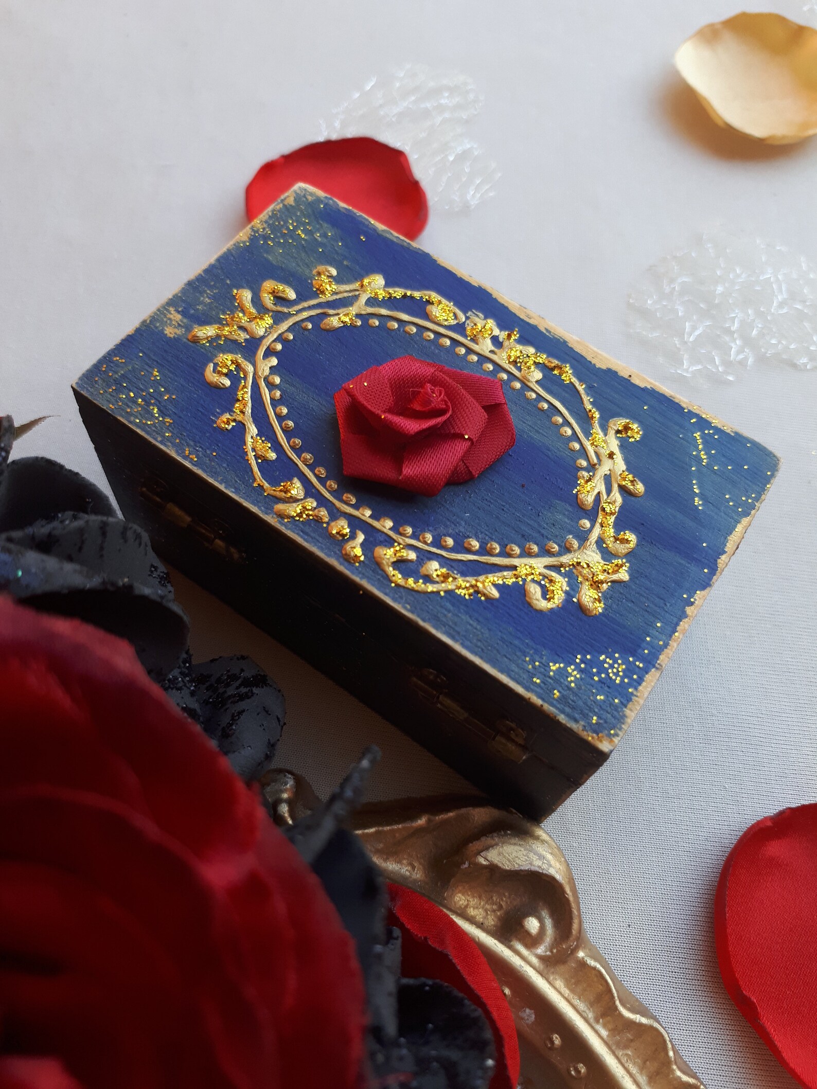 Beauty and the Beast Inspired Ring Bearer Box Blue and Gold Etsy