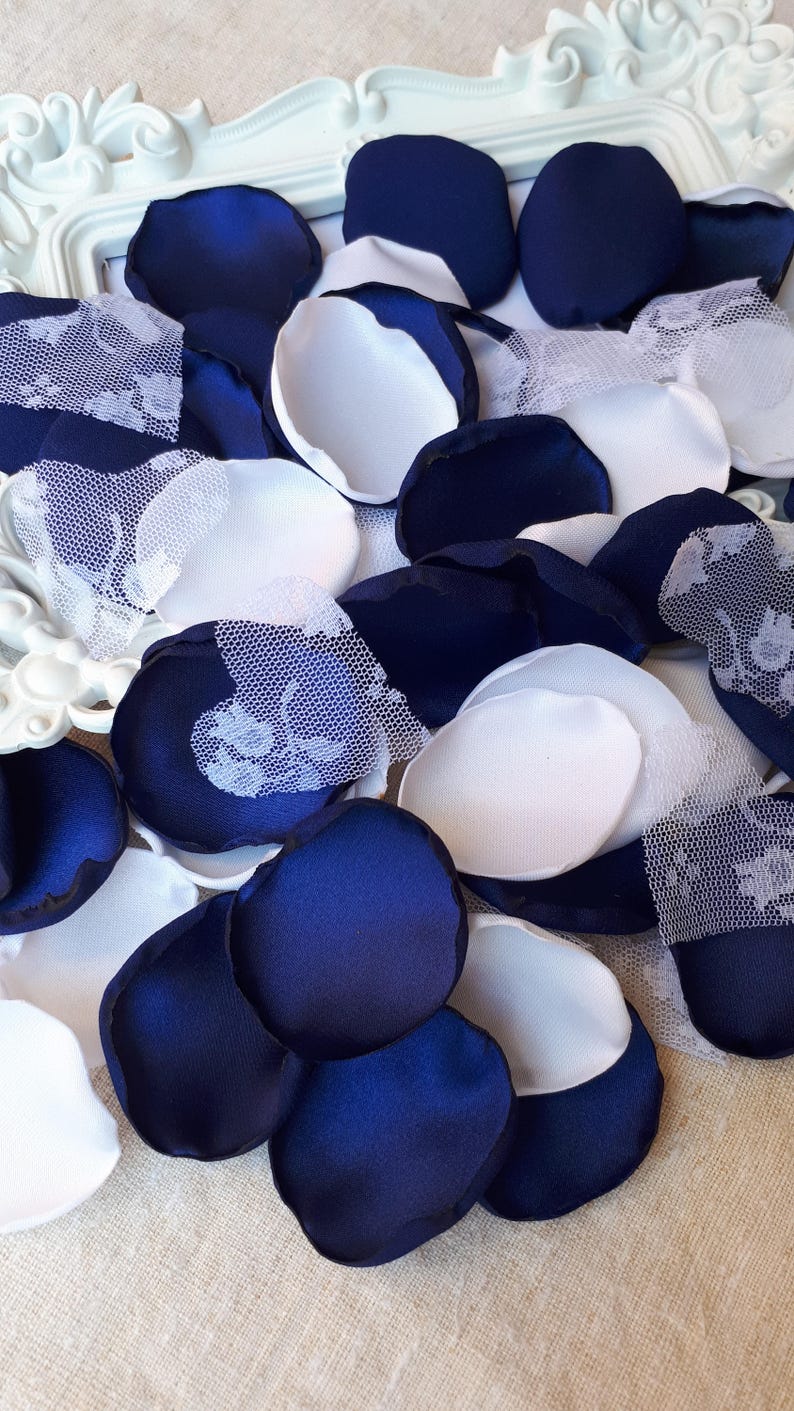 Navy Blue White Satin Rose Petals & Lace Lace Hearts Etsy