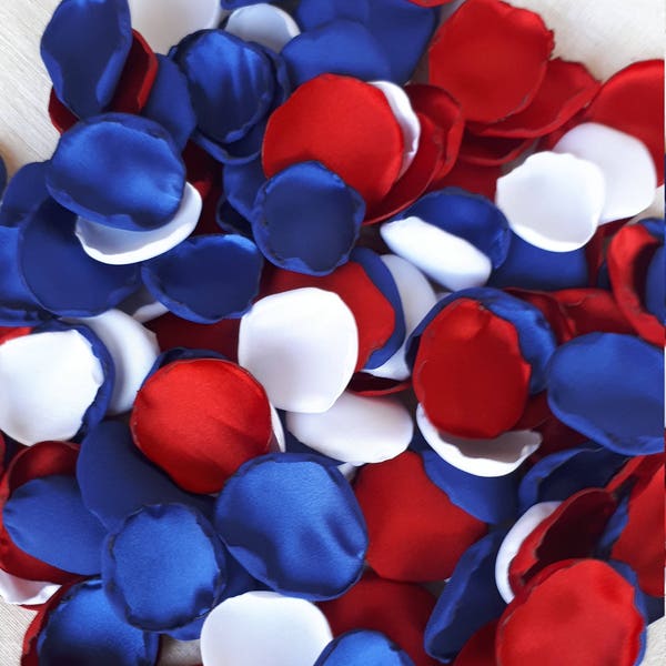 4th of July Independence Day Rose Petal Patriotic Satin Rose Petals Handmade Navy Blue White and Red Petals Party Supplies America Flag USA