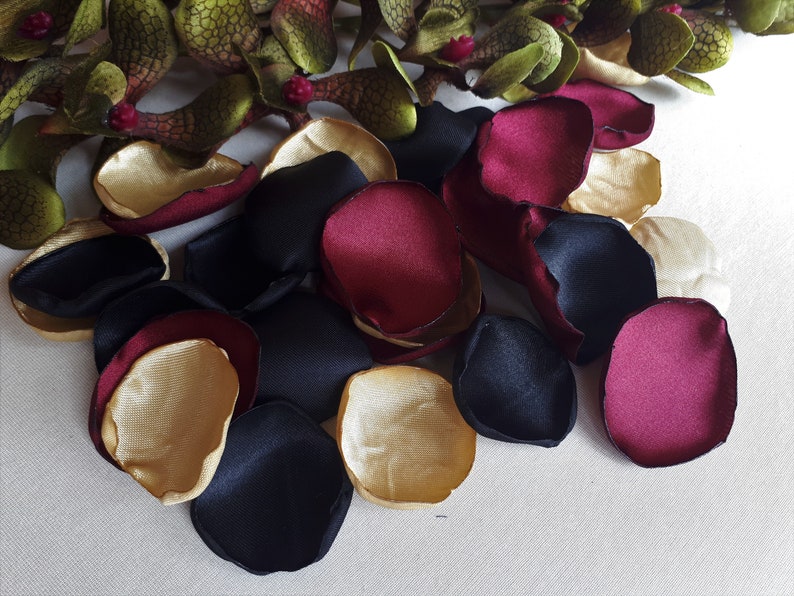 Burgundy Black & Gold Rose Petals Gothic Wedding Decoration Bordeaux Rose Petals Gothic Table Decor Dark Wedding Decor Flower Girl Basket image 3