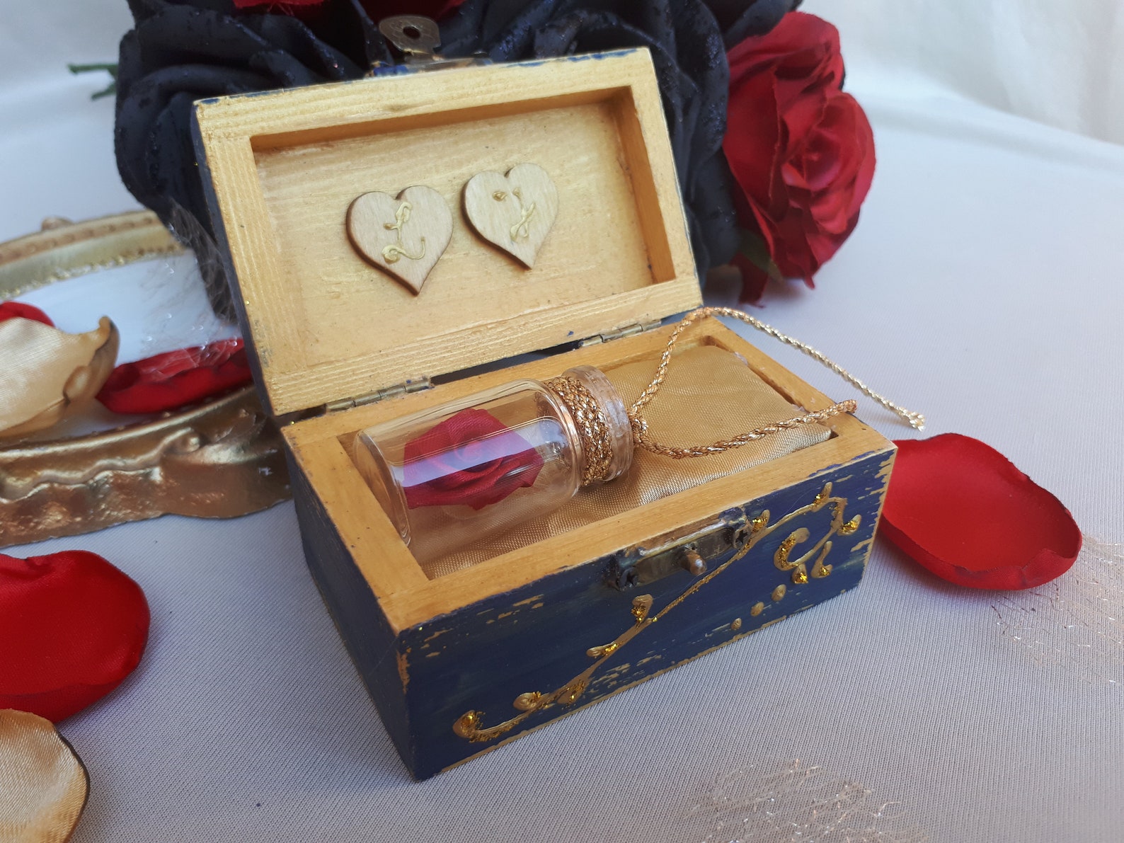 Beauty and the Beast Inspired Ring Bearer Box Blue and Gold Etsy