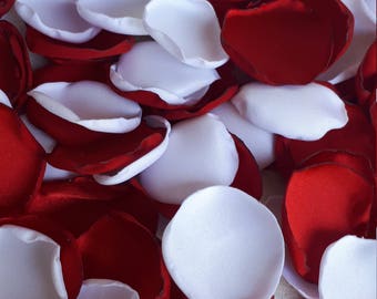 Red & White Satin Petals Red Wedding Decor Flower Girl Petals Party White Rose Petals, Table Scatter Petal White Wedding Color Wedding Toss