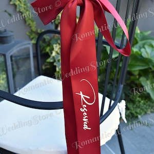 Personalized Wedding Chair Seating Ribbon, Vinyl Text, Satin Ribbon Seating Tags, Reserved Seating Tags Wedding Chair Decor Name Place Tags image 6